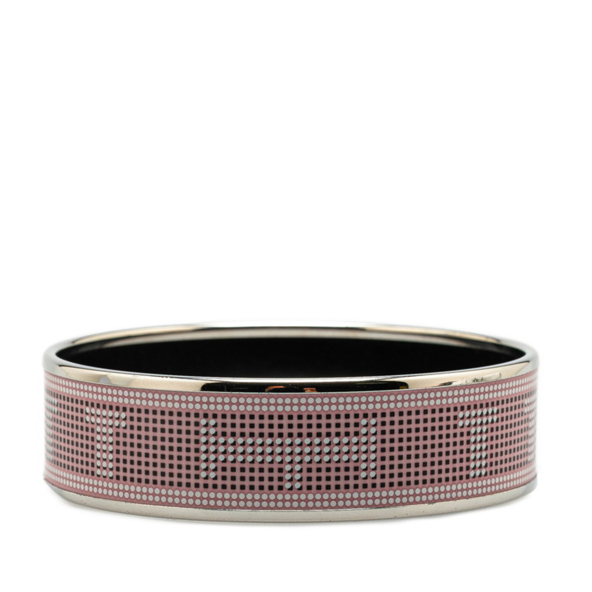 Hermes Enamel Gm H Pattern Bangle Pink Silver Metal Ladies Hermes